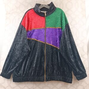 VINTAGE Cervelle Velour Sweater Womens Plus XX Black Purple Green‎ Red Full Zip